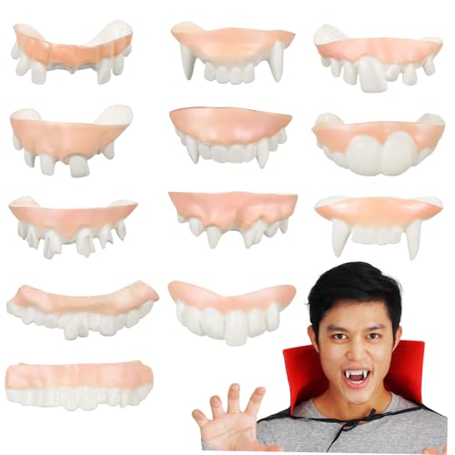 Kisangel 12 Stück Zahnersatz gefälscht Vampirzähne Erwachsene Cosplay schrecklich Halloween lustige Zähne als Dekoration Falsche Zähne für Party Kostüm Zähne PVC von Kisangel