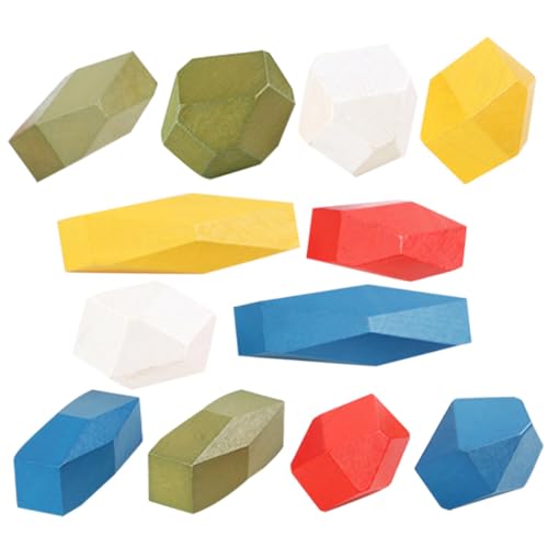 Kisangel 12Stücke Kreative Holzbausteine Teiliges Stapelspielzeug Für Fördert Balance Und Kreativität Vorschulgeschenk Für Drinnen Und Draußen von Kisangel