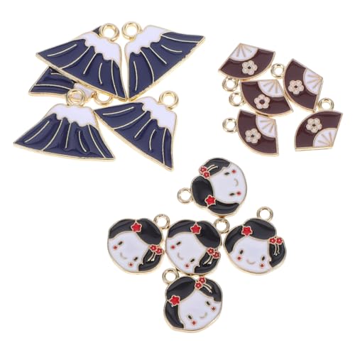 Kisangel 15 Stück Geisha -Schmuck japanische Reize Anhänger in Fächerform Ohrring-Anhänger kleine Reize Blumenanhänger für Halskette japanische Partydekoration Armband-Anhänger Legierung von Kisangel