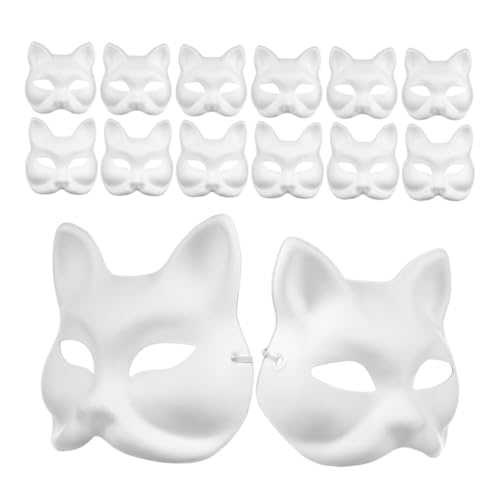 Kisangel 16 Stück Teiliges Tiermasken zum Bemalen Weiße Pappmaché Masken Halbgesichtige DIY Katzen und Fuchs Masken aus Papiermasse Leicht Atmungsaktiv für Karneval Maskerade und von Kisangel