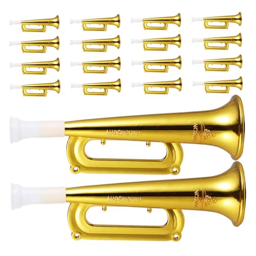 Kisangel 18 Stück Cheer Horns für Fußballspiele Musik Events und Feierliche Anlässe Leichte Goldene Plastik Trompete für Begeisterte Fans von Kisangel