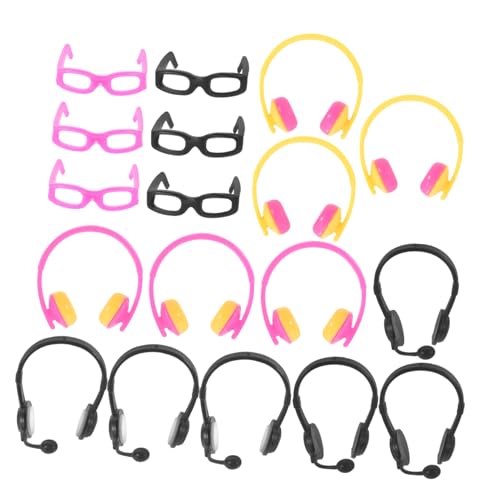 Kisangel 18 Stück Mini-simulationskopfhörer Kleid Mädchen Puppe Miniatur Zubehör Auffällige Gläserdekore Dekorativer Mini-kopfhörer Brillen Spielbrille Vortäuschen Brille Anziehen Plastik von Kisangel
