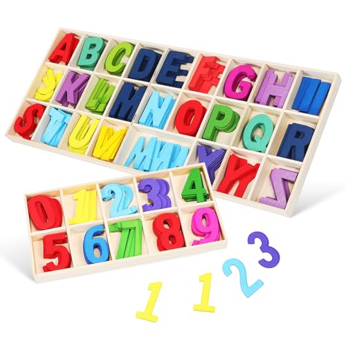 Kisangel 1Satz Holzbuchstaben und Alphabet und Zahlenpuzzles für Pädagogisches Kognitiven Fähigkeiten Sicher und Langlebig von Kisangel