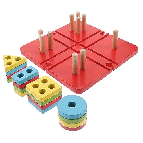 Kisangel 1Satz Holzsortier für Kleinkinder Montessori Lernspielzeug mit Geometrischen Formen Farbigen Holzblöcken Stapelbaren Puzzlen Feinmotorik und Sowie von Kisangel
