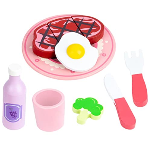 Kisangel 1Satz Holzspielzeug Falsches Essen für Teiliges mit Steak Platte Tasse Flasche und Rollenspielzeug für Kreative Küchenspiele für Jungen von Kisangel