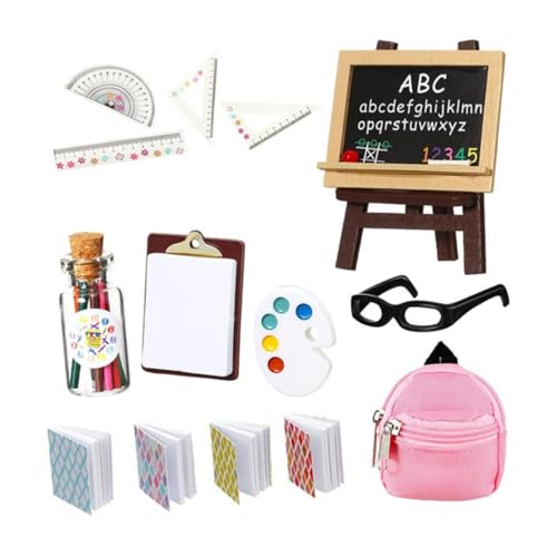 Kisangel 1Satz Miniatur Lernset mit Schultasche und Kreativem Zubehör für Sammler für Häuser und DIY Projekte von Kisangel