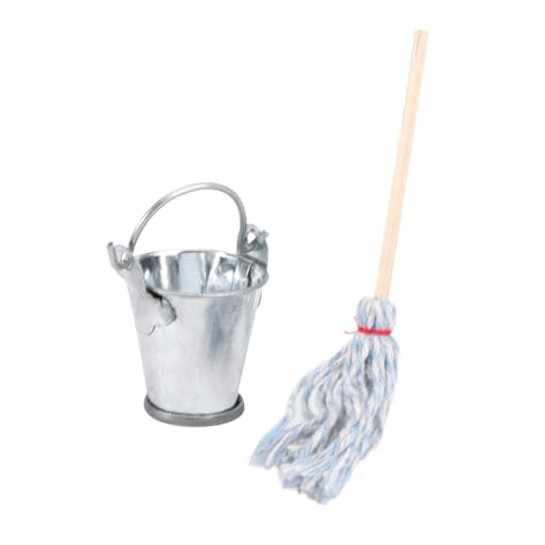 Kisangel 1Satz Puppenhaus Zubehör Mit Mini Mop Und Eiseneimer Für Kreatives Kleinen Häusern Dekoratives Accessoire Für Puppenstuben von Kisangel
