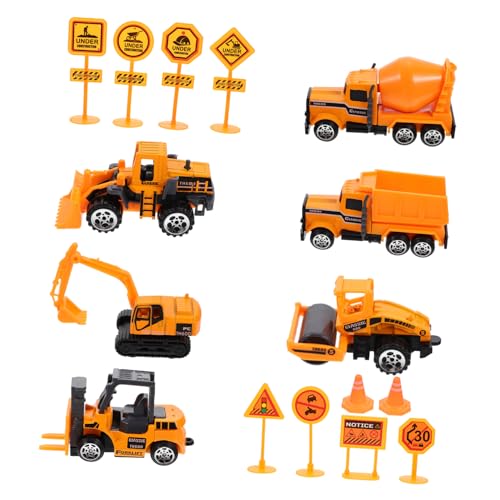 Kisangel 1Satz Technikspielzeug Für Teiliges Fahrzeugset Mit BAU LKW Und Verkehrszeichen Umweltfreundliches Material Fördert Und Technisches Interesse von Kisangel