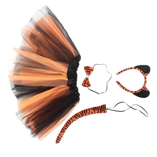 Kisangel 1Satz Tiger Cosplay Zubehör Kopfschmuck Mit Tigerohren Fliege Und Rock Teiliges Set Für Halloween Kostümparty Für Rollenspiele von Kisangel