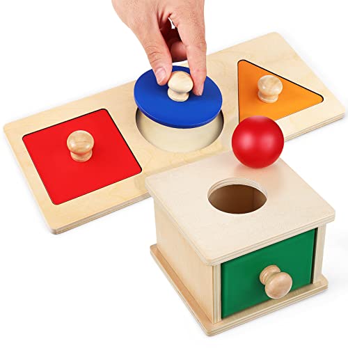Kisangel 2-In-1-Montessori-Objekt Permanenzbox Holzkugel Dropbox Erste Formen Puzzle Mehrere Form Puzzle Sorter Holzbaby Montessori Spielzeug Für Babys Kleinkinder von Kisangel
