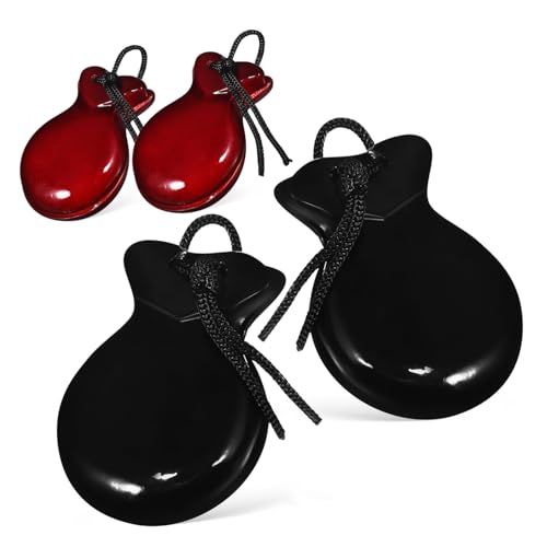 Kisangel 2 Paare Holz Kastagnetten Handgefertigt Spanische Finger Kastagnetten Tragbar Einsteiger Percussion Instrumente Braun Schwarz von Kisangel