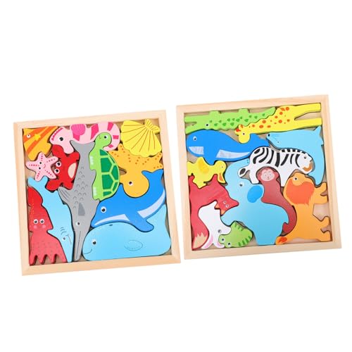 Kisangel 2 Sätze Holzpuzzle Tier Puzzle aus Holz Montessori Motorikspielzeug für Pädagogisches Lernspielzeug Cartoon Holz Steckpuzzle Frühe für Junge Mädchen von Kisangel