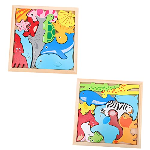Kisangel 2 Sätze Holzpuzzle für Kleinkinder Teiliges mit Niedlichen Tiermotiven Pädagogisches Montessori Farben Formen und Räumlichem Vorstellungsvermögen von Kisangel