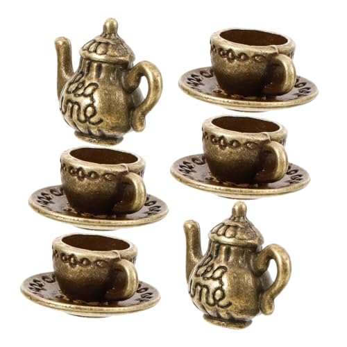 Kisangel 2 Sätze Miniatur-Essens- und Spielzeugszenen Miniküche Miniaturen zum Basteln Mini-Teetassen Mini- Mini-Dinge Mini-Sachen Machen Sie es Mini-Essen Eisen Dark Brown von Kisangel