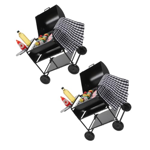 Kisangel 2 Sätze Miniatur Metall Grill Modell Spielset Platzsparender Robuster Schwarzer Barbecue Grill für Puppenhaus Küchen und Outdoor Szenen Kreatives Rollenspiel Zubehör für Sammler von Kisangel