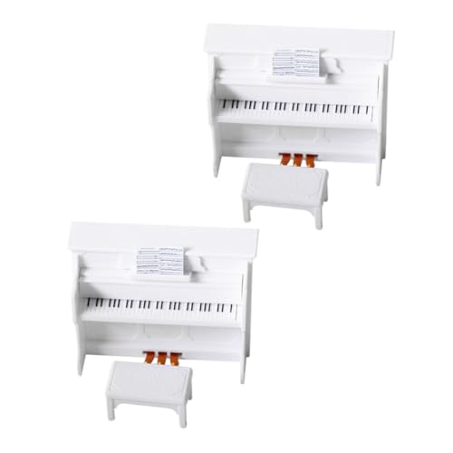 Kisangel 2 Sätze Miniatur Stehpiano mit Hocker Miniatur Musikinstrument für Puppenhaus Tragbares Spielmöbel für Kreatives Rollenspiel und Fotoszenen Kleines Kunststoffhocker Modell von Kisangel