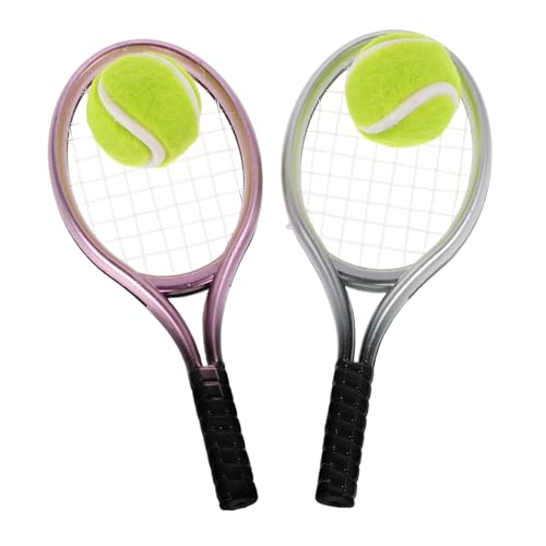 Kisangel 2 Sätze Miniatur Tennis Set Set Miniatur Tennisball und Schläger für Puppenhaus Deko Silber Realistisch Gestaltetes Sportzubehör Tragbar für Sammelobjekte von Kisangel