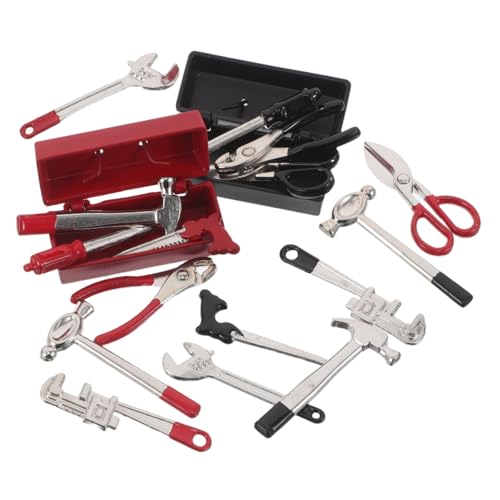 Kisangel 2 Sätze Miniatur Werkzeugkasten Set mit Mini Hammer Schraubendreher Zange Schraubenschlüssel Langlebige Dollhouse Miniatur Reparaturwerkzeuge für Mikro-Landschaft und DIY von Kisangel