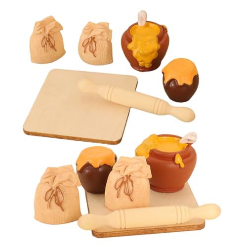 Kisangel 2 Satz Miniatur Backset für Puppenhaus mit Holz-Nudelholz Honigglas und Mehltüte Realistische Küchendeko für Basteln Fotografie und DIY-szenen von Kisangel