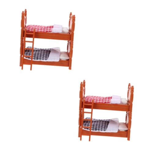 Kisangel 2 Stck. Mini Doppelstockbett für Puppenhaus Kreatives Spielzeugbett mit Kissen und Decken für Miniatur Szenen für Sammler von Kisangel
