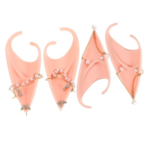 Kisangel 2 Stück Cosplay Ohrstecker Elfenohren mit Perlenkette Leichte Langlebige Simulationsohren für Karneval Halloween Party Festliche Kostümierung von Kisangel