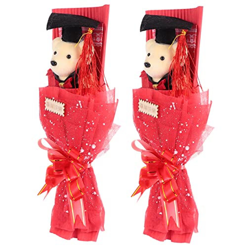 Kisangel 2 Stück Dr. Bärenstrauß Bär Puppe Figur Blumenstrauß Abschluss-blumenarrangement Strauß Für Abschlussblumenstrauß Dekoration Graduierung Bär Puppe Blumenstrauß Party Stoff Rot von Kisangel