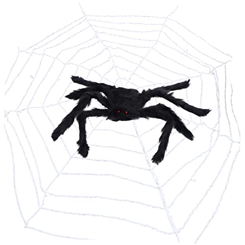 Kisangel 2 Stück Halloween Gruselige Spinnen Dekoration mit Spinnennetz Kunstspinnen für Halloween Party Schwarze und Fach Weißes Netz zur Perfekten Gruselatmosphäre von Kisangel