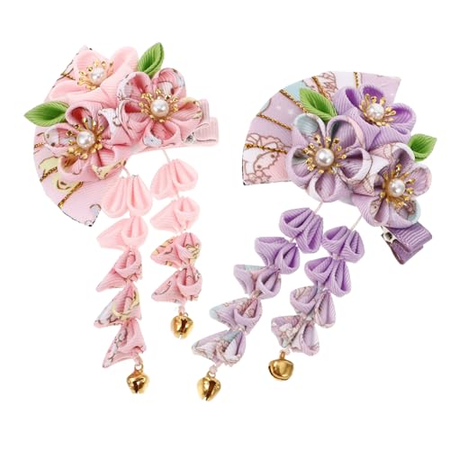 Kisangel 2 Stück Japanische Haarnadeln mit Blumen und Quasten Traditioneller Haarschmuck für Frauen Handgefertigte Haarklammern Rosa und Hellviolett Eleganter Haarschmuck für Festliche von Kisangel