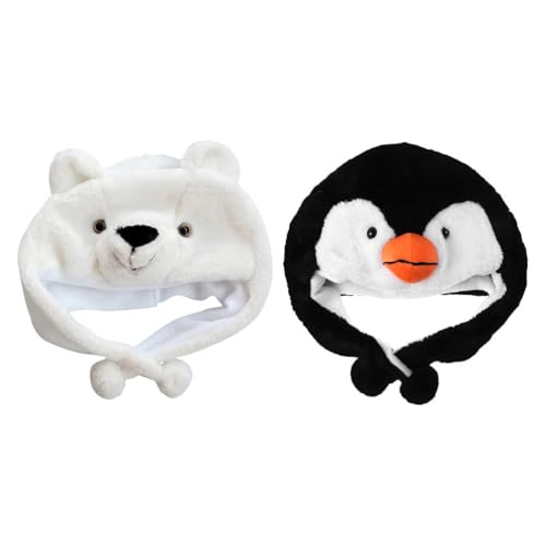 Kisangel 2 Stück Kinder-Plüschtierhut, Pinguin-Eisbär-Hut, Kostüm, gemütlicher Urlaub, Cosplay, Verkleidung, Kostüm, Kopfbedeckung für Halloween, Maskerade, Party von Kisangel