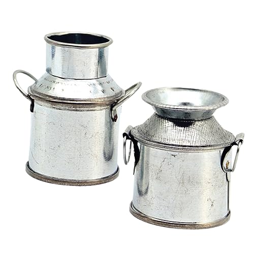 Kisangel 2 Stück Mini-Eimer Miniaturdekor Miniaturen Häuser Puppenhaus Klein Milchglas Krug Container Mini- Mini Blumenkübel Mini-hausmodelle Miniaturmodell Mini -vase Silver Eisen von Kisangel