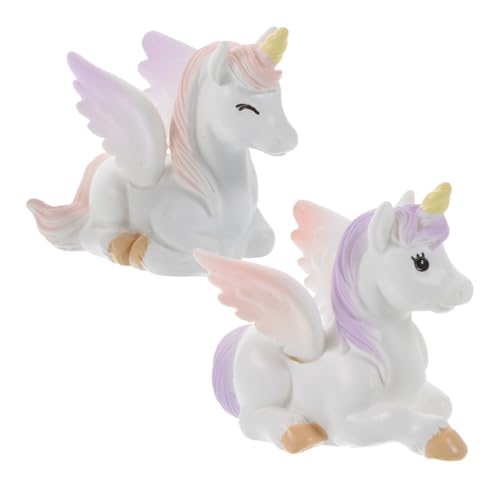 Kisangel 2 Stück Mini Einhorn Figuren aus Resin Niedliche Kuchen Deko Langlebige Miniatur Einhorn Ornamente für Torten Garten Sukkulenten Bunte Fantasievolle Deko für Geburtstag Feier von Kisangel