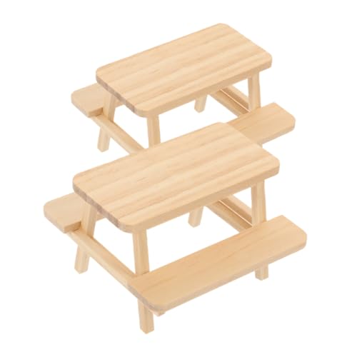 Kisangel 2 Stück Mini-Tisch und Stuhl aus einem Stück Möbel Lärm Miniatur holzspielzeug puppenhaus Einrichtung Tischset für Puppenhaus märchenhafte gartenbank Küchenzubehör für Puppenstuben von Kisangel