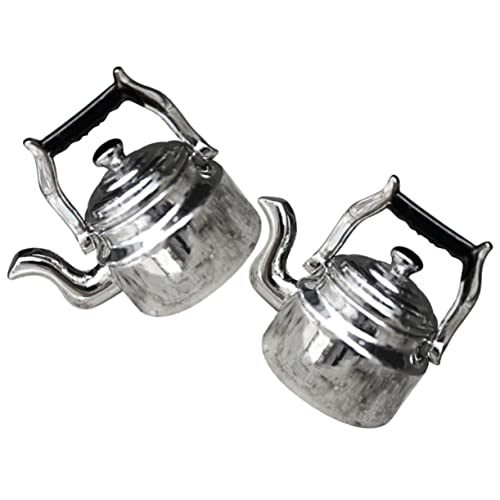 Kisangel 2 Stück Mini Wasserkocher Miniaturartikel Puppenhausartikel Kessel für kinderspielzeug Wassertopf Modell lebensechter Wasserkocher Legierung Silver von Kisangel