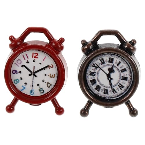 Kisangel 2 Stück Mini-Wecker Wohnzimmer Dekoration Retro wanduhr mini wecker Kleiner wecker Miniaturen zum Basteln Puppenhausuhr Mini-Puppenhauszubehör Mini-Dinge Legierung von Kisangel