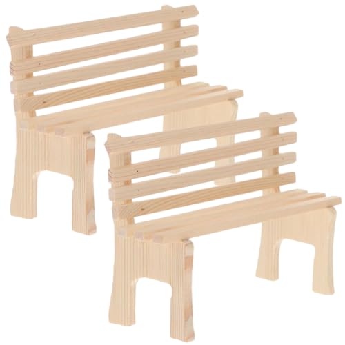 Kisangel 2 Stück Miniatur Holz Gartenbank Puppenhaus Möbel Deko Robuste Kindgerechte Kleine Holzbänke mit Glatter Oberfläche Kreatives für Realistische Miniatur Gartenstühle von Kisangel