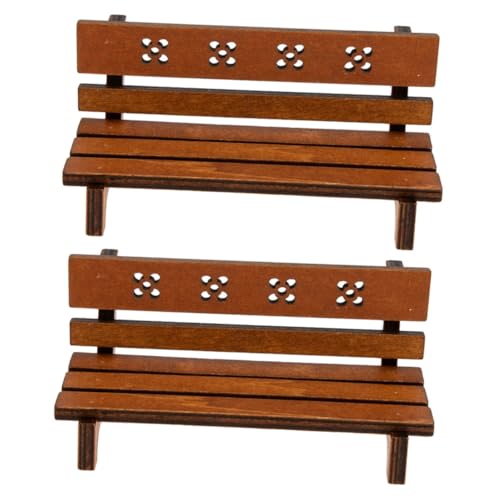 Kisangel 2 Stück Miniatur Holzbank Vintage Modell mit Glatter Oberfläche Mini Puppenhaus Gartenmöbel Deko Geeignet für Mikrolandschaft Fotorequisit und Kreative Tischdekoration von Kisangel