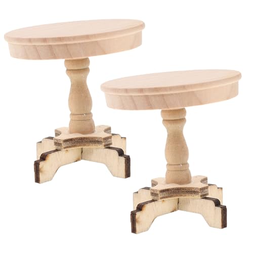 Kisangel 2 Stück Miniatur Möbel Set Rundes Holz Tisch Modell Puppenhaus Dekoration Miniatur Beistelltisch für Wohnzimmer Leicht Tragbar und Kreativitätsfördernd von Kisangel