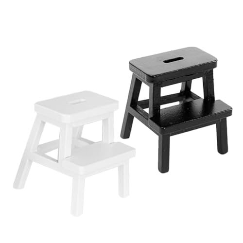 Kisangel 2 Stück Miniatur Puppenhaus Hocker Holz Miniaturmöbel Leichte Mini Hocker in Schwarz und Weiß Strapazierfähiges Puppenzubehör Realistische Kleine Sitzgelegenheit für Puppenhaus von Kisangel