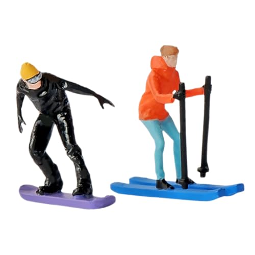 Kisangel 2 Stück Miniatur Skifahrer Figuren Detailreiche Ski Diorama Dekoration Handgefertigte Mini Skifahrer Modelle für Puppenhaus und Landschaftsbau Lebendige Wintersport Szene von Kisangel