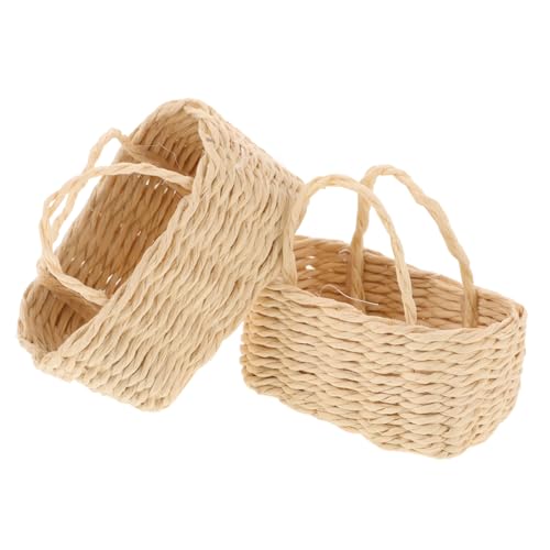 Kisangel 2 Stück Miniaturisierte Geflochtene Körbe Kleine Blumenkörbe für Puppenhaus Dekoration für Rollenspiele und Kreative Gestaltung im Feengarten Beige von Kisangel