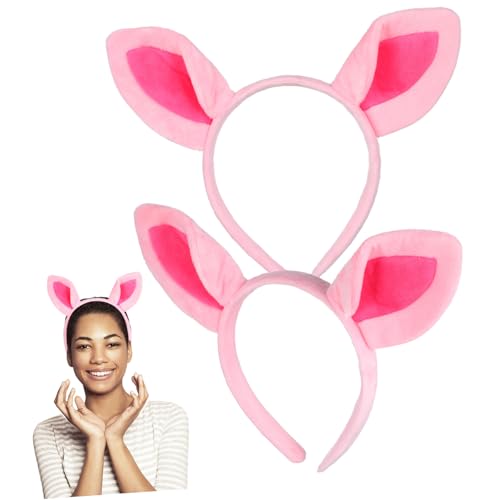 Kisangel 2 Stück Niedriges Gewicht Plüsch schweinchen ohr haarband Rosa Tierohren kostüm accessoire für Mädchen Halloween Karneval Party Tierisches Cosplay für Erwachsene von Kisangel