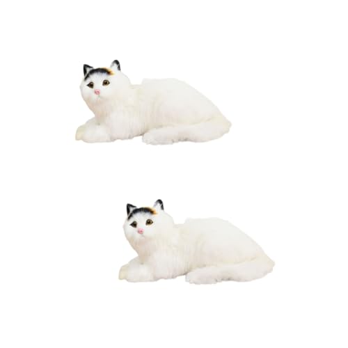 Kisangel 2 Stück Plüschkatze Kätzchen Figurine Realistische Simulation Tier Deko Flauschiger Katzen Schmuck für Bett Sofa und Zufällige Farben Zufällige Farbe von Kisangel