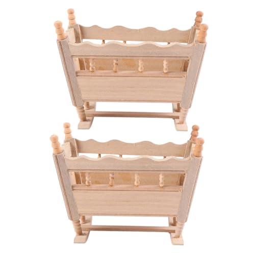 Kisangel 2 Stück Puppenhaus Dekoration Handgefertigtes Mini Möbelmodell Süßes Babybett für Puppenhaus Schlafzimmer und Miniaturlandschaft Dekoaccessoire von Kisangel
