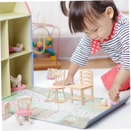 Kisangel 2 Stück Teiliges Miniatur DIY Puppenhaus Schaukelstuhl und Kleiner Stuhl zum Bemalen Kreatives Bastelspielzeug für Kinderzimmerdekoration und Künstlerische Gestaltung von Kisangel