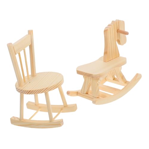 Kisangel 2 Stück Teiliges Miniatur Schaukelpferd und Schaukelstuhl aus Holz Realistische Puppenhaus Möbel Vielseitiges und Dekoratives Accessoire für Kinderzimmer von Kisangel