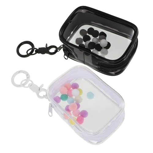 Kisangel 2 Stück Teiliges Transparentes Mini Display Etui mit Schlüsselanhänger und Pompom Portable PVC Aufbewahrungstasche für Sammelfiguren Staubgeschützt mit Reißverschluss zur von Kisangel