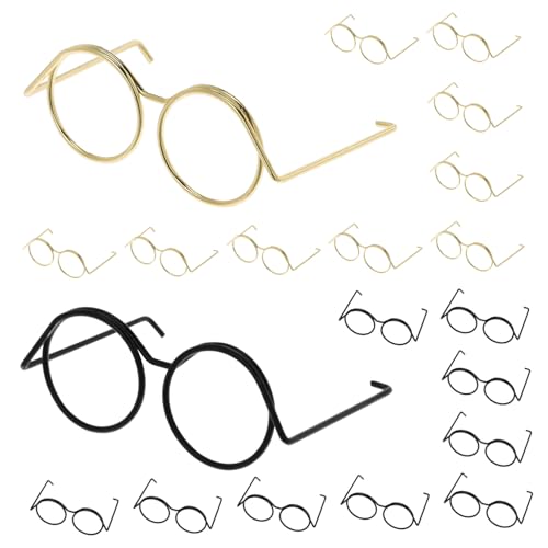 Kisangel 20 Stück Miniatur Brillen für Puppen Runde Mini Accessoires Goldfarbene Schwarze Brillen für DIY Puppenkostüme und Fotorequisiten von Kisangel