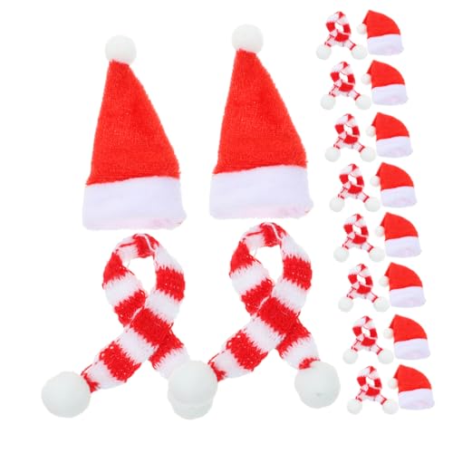 Kisangel 20 Stück Teiliges Mini Weihnachtsmützen und Gestrickte Schals Handgefertigte Puppen Weihnachtsdeko Rote und Weiße Winteraccessoires für DIY und Festliche Wohnraumgestaltung von Kisangel