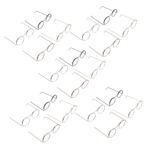 Kisangel 20 Stück Teiliges Miniatur brillengestell aus Metall für Puppen Leichte DIY Dekoration Goldene Silberne Roségoldene und Schwarze Farben Vintage Stil Passend für Puppenhaus Zubehör von Kisangel