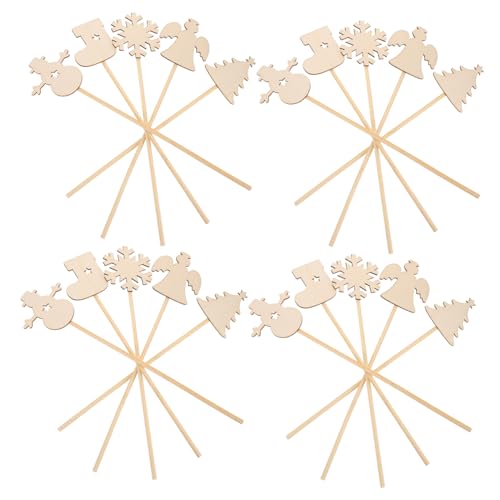 Kisangel 20 Stück Teiliges Weihnachts Holzmagie Stab Unbemalt mit Engel Schneeflocken Weihnachtsbaum und Schneemann Motiven DIY für Mädchen Kreative Prinzessinnen Zauberstäbe für Party und von Kisangel